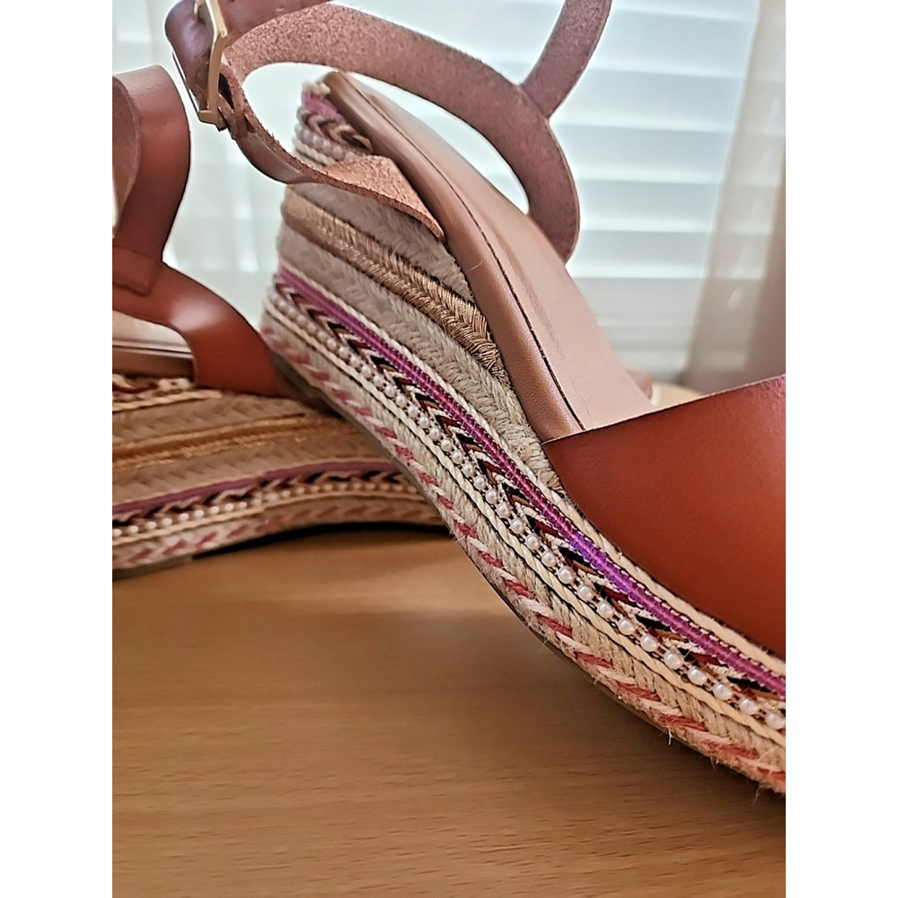 Patrizia Tisch Woven Pink Fushia Wedge Espadrille Sandal US 9.5 EU41 Cognac - Picture 6 of 9